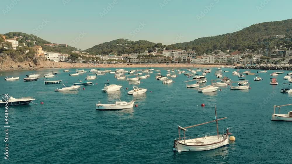 Spain Costa Brava Mediterranean coastline panning from the sea shore, Canyelles Grosses, Roses, Catalonia Spain Costa Brava Mediterranean coastline panning from the sea shore, Canyelles Grosses, Roses, Catalonia