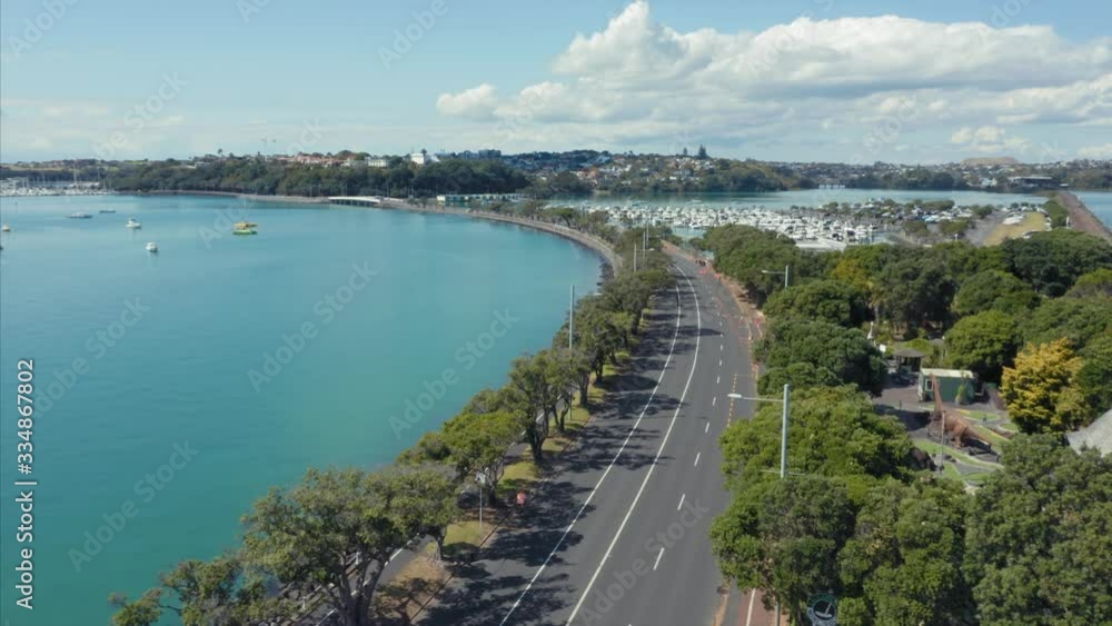 Tamaki drive road empty during covid-19, Auckland, New Zealand. 31 March 2020 Tamaki drive road empty during covid-19, Auckland, New Zealand. 31 March 2020