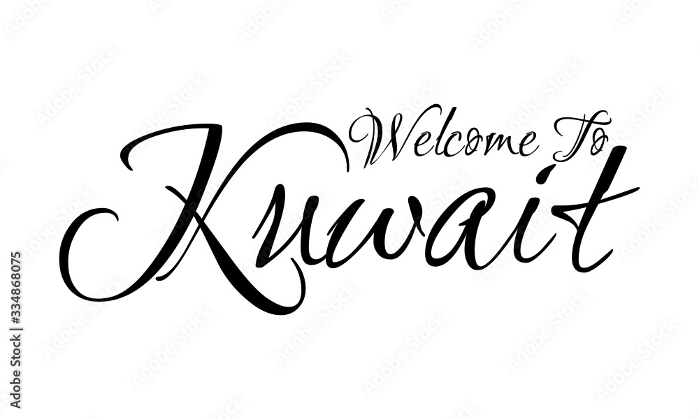 Welcome To  Kuwait Creative Cursive Grungy Typographic Text on White Background