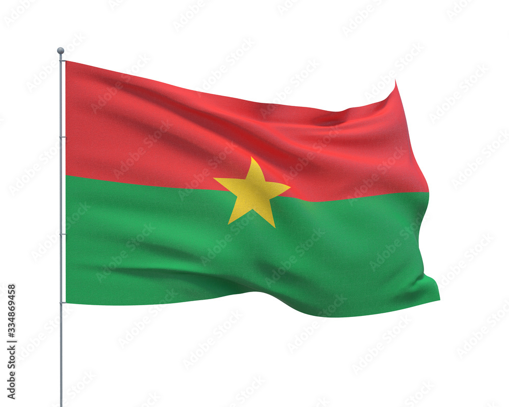 Waving flags of the world - flag of Burkina Faso. Isolated on WHITE background 3D illustration. Waving flags of the world - flag of Burkina Faso. Isolated on WHITE background 3D illustration.