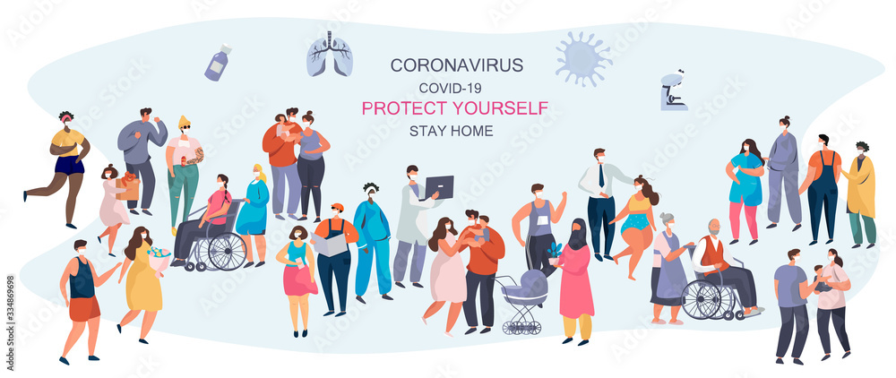 Multinational Society.Characters with Masks Keeping Distance for Decrease Infection Risk For Prevent Virus Covid-19. Stay Home on Quarantine During the Coronavirus Epidemic.Vector Illustration Multinational Society.Characters with Masks Keeping Distance for Decrease Infection Risk For Prevent Virus Covid-19. Stay Home on Quarantine During the Coronavirus Epidemic.Vector Illustration