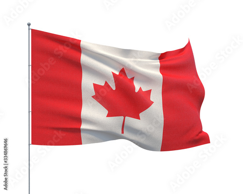Waving flags of the world - flag of Canada. Isolated on WHITE background 3D illustration.