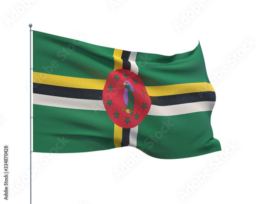 Waving flags of the world - flag of Dominica.  Isolated on WHITE background 3D illustration.