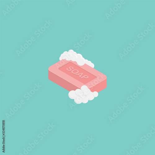 Soap with soap bubbles, isometric vector illustration