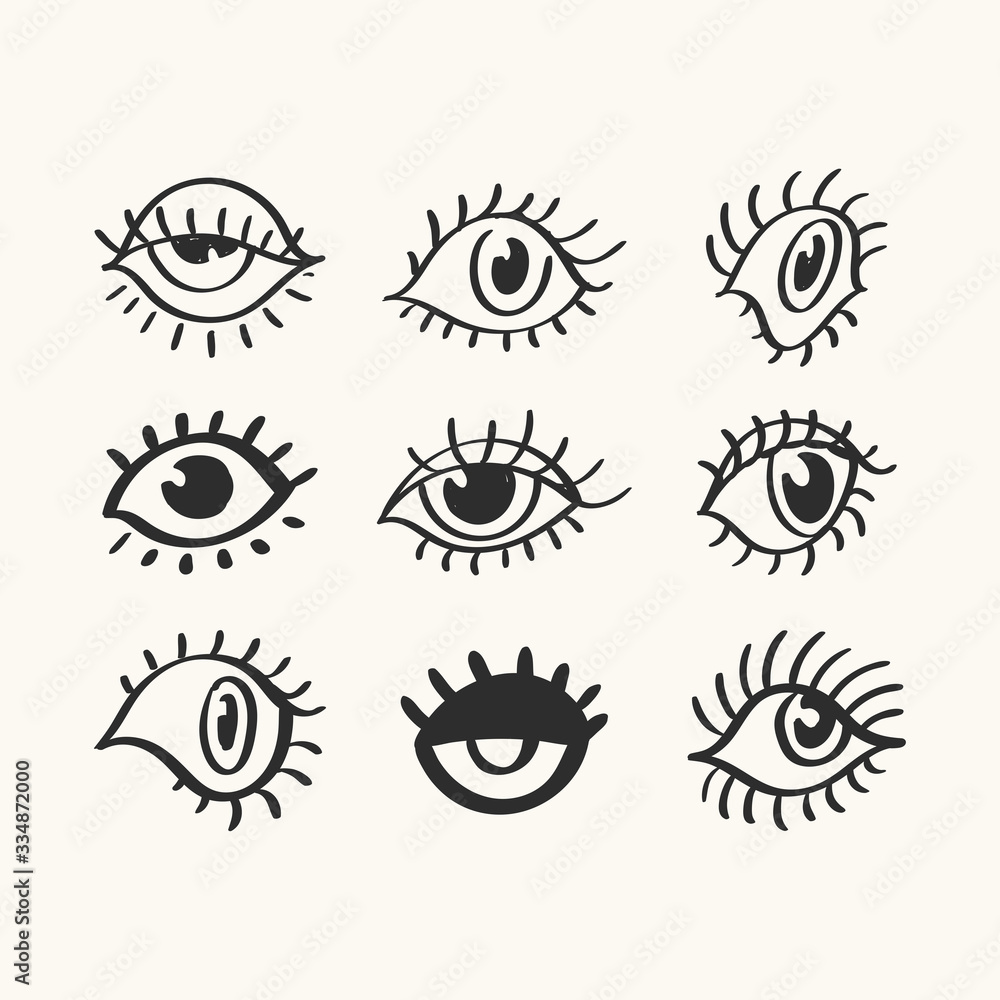 Doodle style vector eyes sketch - includes a variety of eyes with lashes. Trendy hand drawn elements Doodle style vector eyes sketch - includes a variety of eyes with lashes. Trendy hand drawn elements