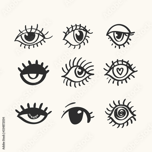 Doodle style vector eyes sketch - includes a variety of eyes with lashes. Trendy hand drawn elements