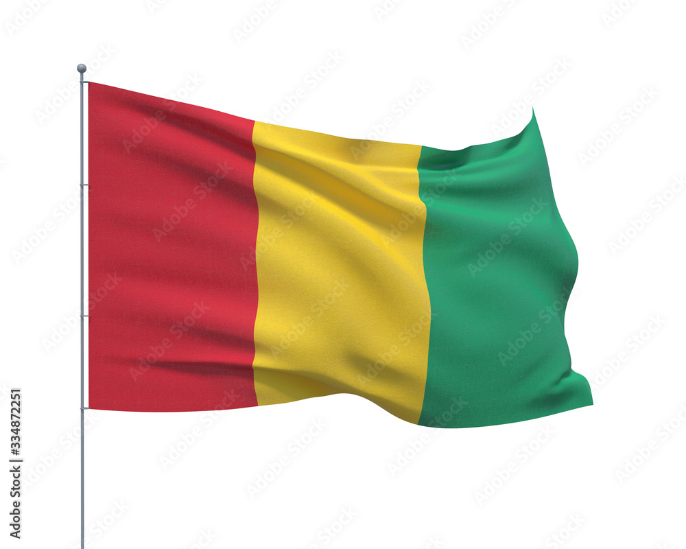 Obraz premium Waving flags of the world - flag of Guinea. Isolated on WHITE background 3D illustration.