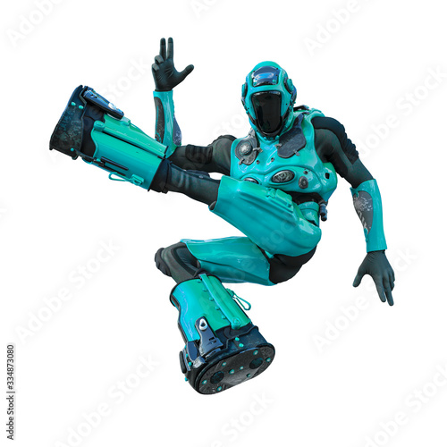 astronaut in green exo suit exploring arround photo