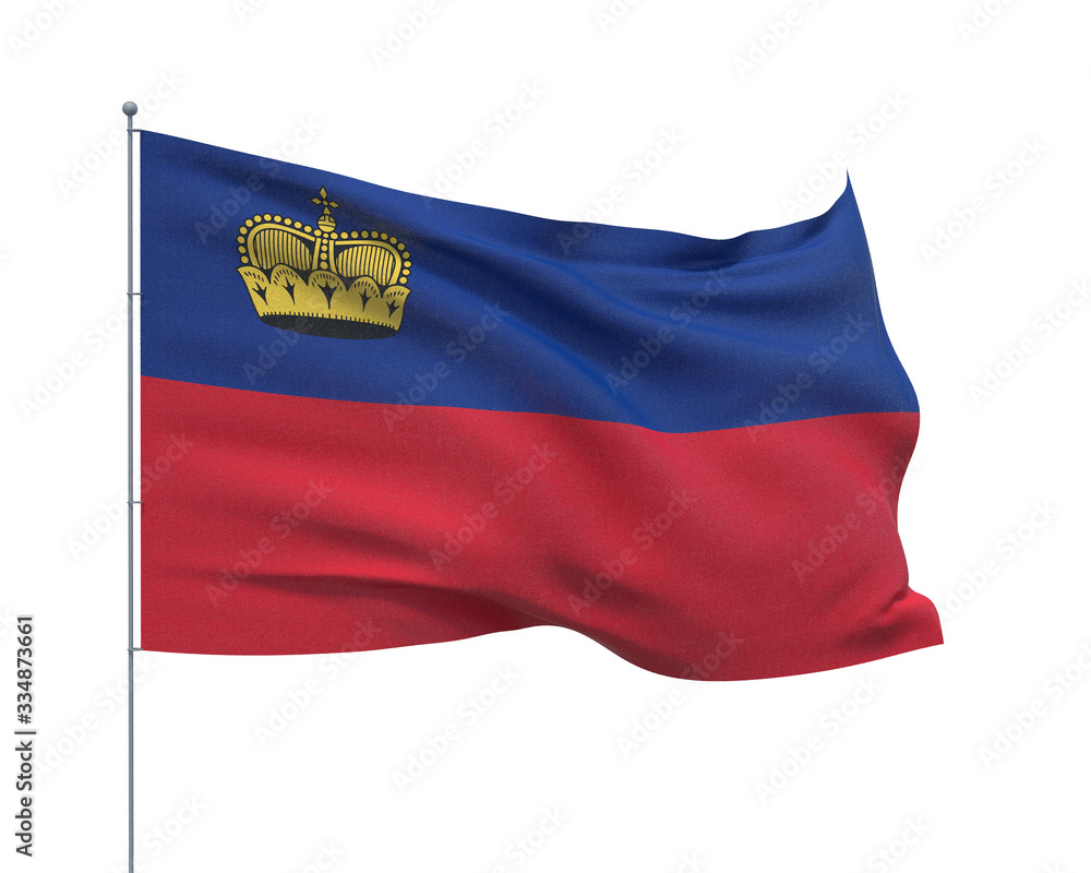 Waving flags of the world - flag of Liechtenstein.  Isolated on WHITE background 3D illustration.