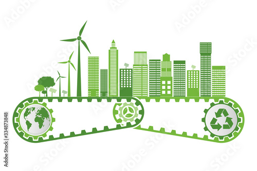 Ecology and Environmental Concept,Earth Symbol With Green Leaves Around Cities Help The World With Eco-Friendly Ideas