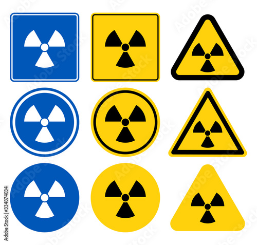 radiation icon,radiation symbol,White icon on blue background,Vector illustration