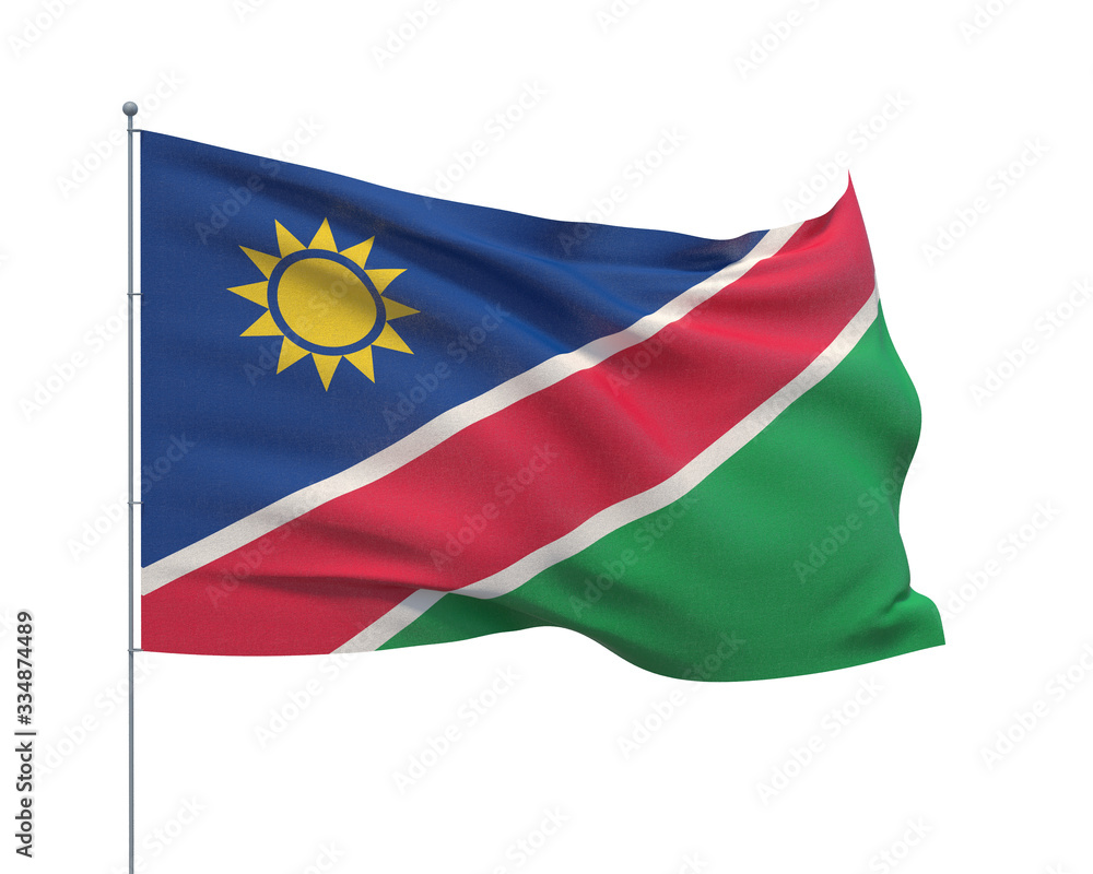 Waving flags of the world - flag of Namibia. Isolated on WHITE background 3D illustration. Waving flags of the world - flag of Namibia. Isolated on WHITE background 3D illustration.