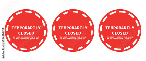 Office temporarily closed sign of coronavirus news. Information warning sign about quarantine measures in public places. Restriction and caution COVID-19. Vector used for web, print, banner, flyer