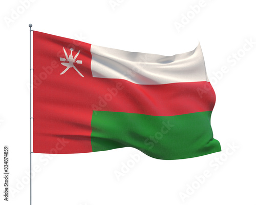 Waving flags of the world - flag of Oman. Isolated on WHITE background 3D illustration.