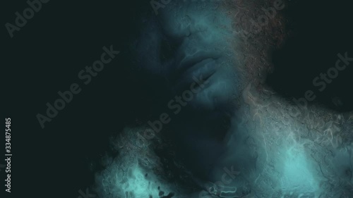 Man with pixel dispersion effect. disintegration body. Concept of technology identity