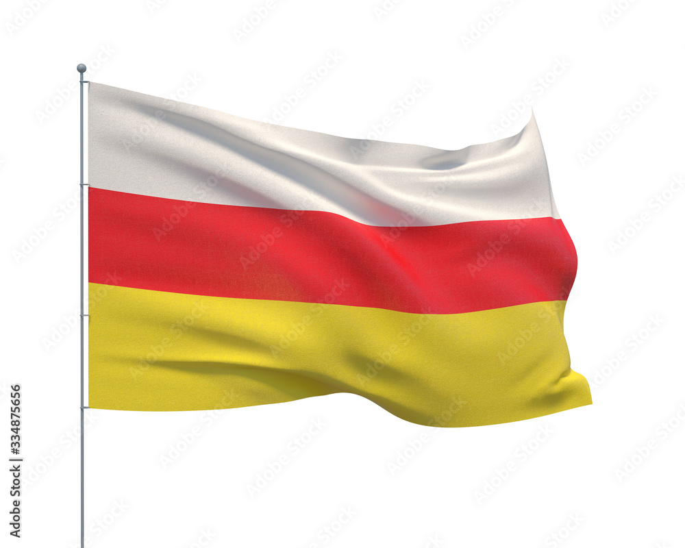 Waving flags of the world - flag of South Ossetia. Isolated on WHITE background 3D illustration. Waving flags of the world - flag of South Ossetia. Isolated on WHITE background 3D illustration.