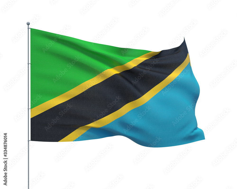Obraz premium Waving flags of the world - flag of Tanzania. Isolated on WHITE background 3D illustration.