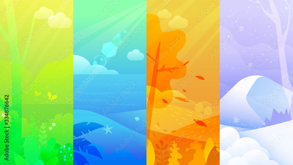 Set of posters for winter, spring, summer and autumn. Vector ...