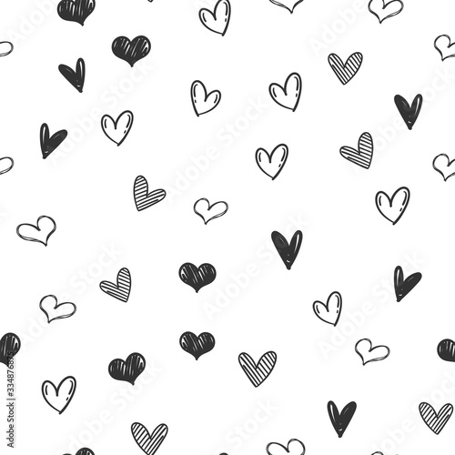 Heart doodles seamless pattern. Love illustration hearts hand drawn background.