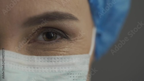 eyes of a smiling nurse or doctor in a surgical mask