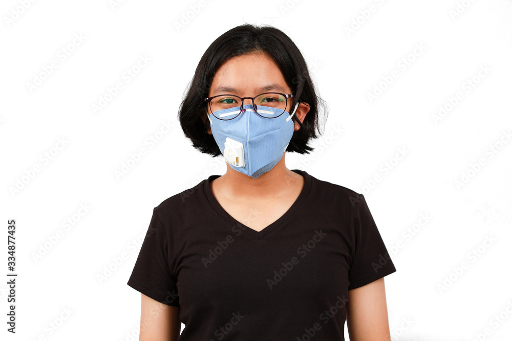 Portrait young girl wear mask to prvent corona virus or covid-19 Portrait young girl wear mask to prvent corona virus or covid-19