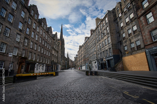 Empty streets of Edinburgh during quarantine of Covid-19: closed souvenir shops at Lawnmarket photo