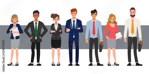 Businessman and businesswoman teamwork cartoon character on white background. Teamwork concept design. Flat vector illustration.