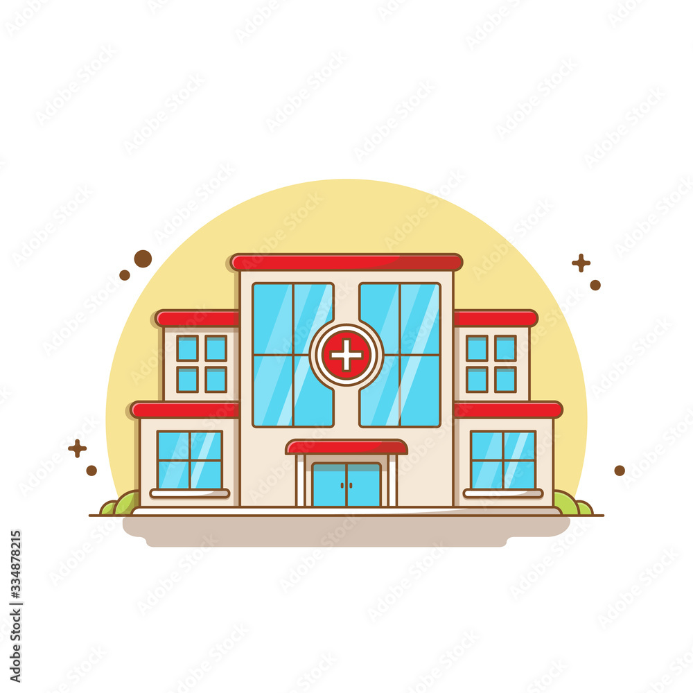 Hospital Building Vector Icon Illustration. Building And Landmark Icon Concept Cream Isolated. Flat Cartoon Style