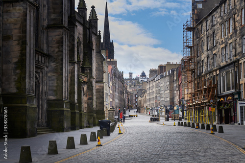 Empty streets of Edinburgh during quarantine of Covid-19: Royal Mile