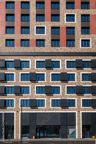 Photography Fragment of the facade of a newly built residential building in Moscow, front vi