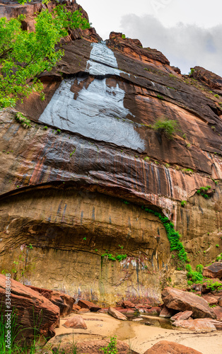 Zion cliffs and weeping rock surrounded by vegetation Fototapeta