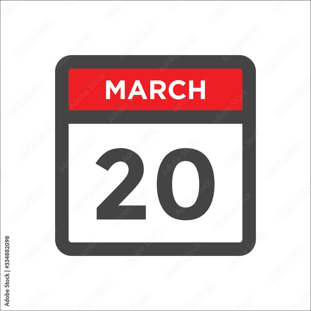 March 20 calendar icon with day of month March 20 calendar icon with day of month