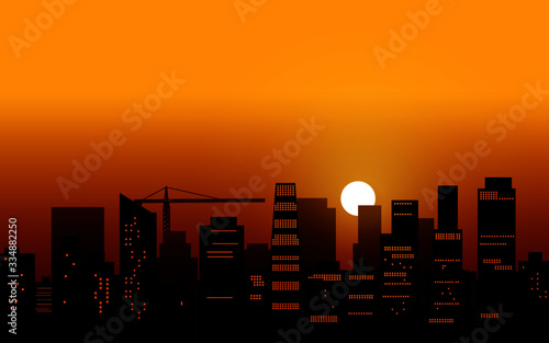 sunset over city