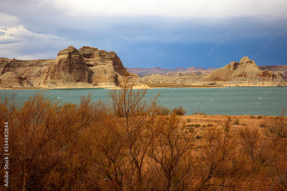 Page, Arizona / USA - August 05, 2015: Panoramic view on famous lake Powell, Page, Arizona, USA