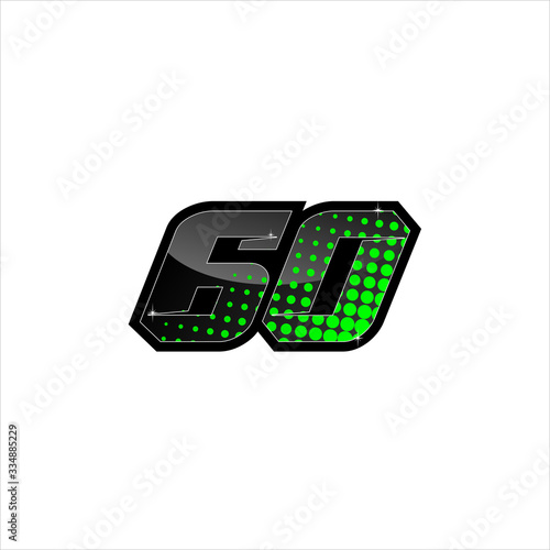 Vector Racing number 60, start racing number, sport race number with green black color and halftone dots style isolated on white background