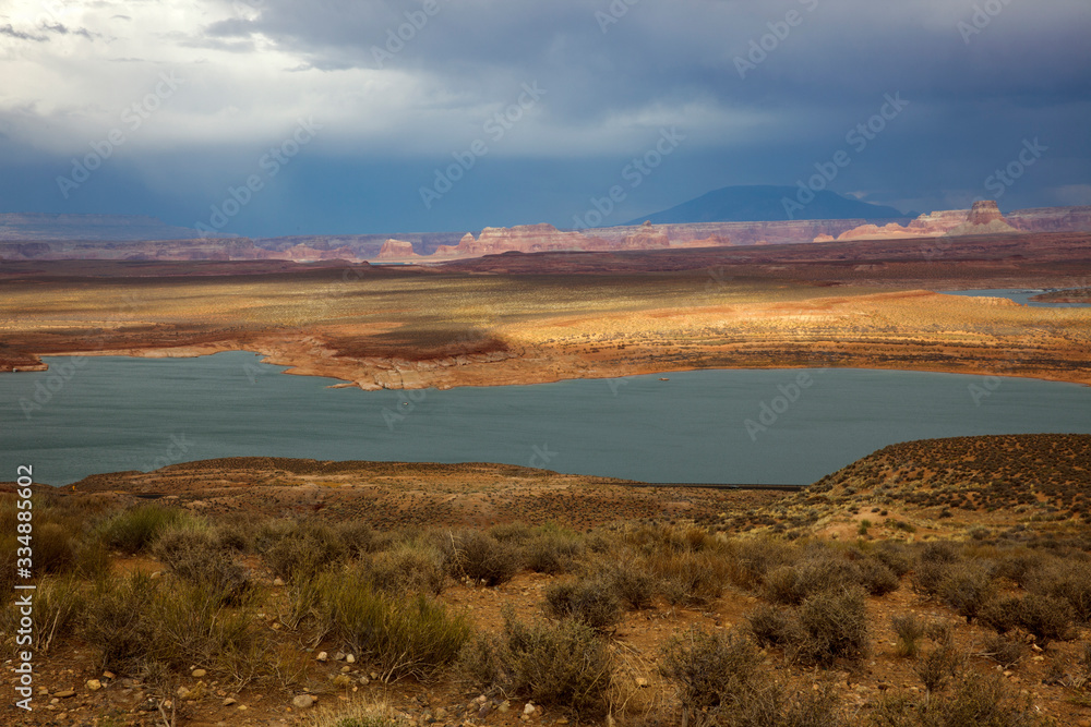 Page, Arizona / USA - August 05, 2015: Panoramic view on famous lake Powell, Page, Arizona, USA