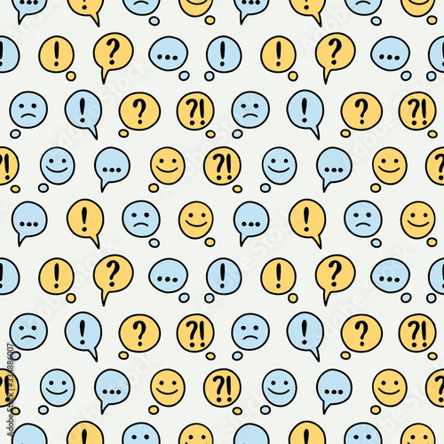 Seamless pattern with hand-drawn messaging icons. Texting, instant messaging pattern.
