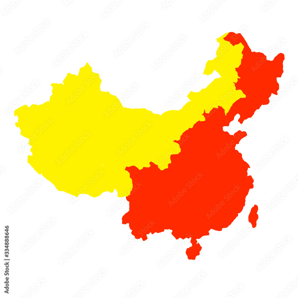 Obraz premium Map of China, separating the yellow and red regions