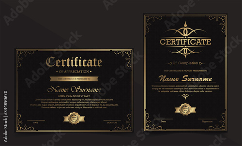 Luxury black and gold certificate with gold frame color.