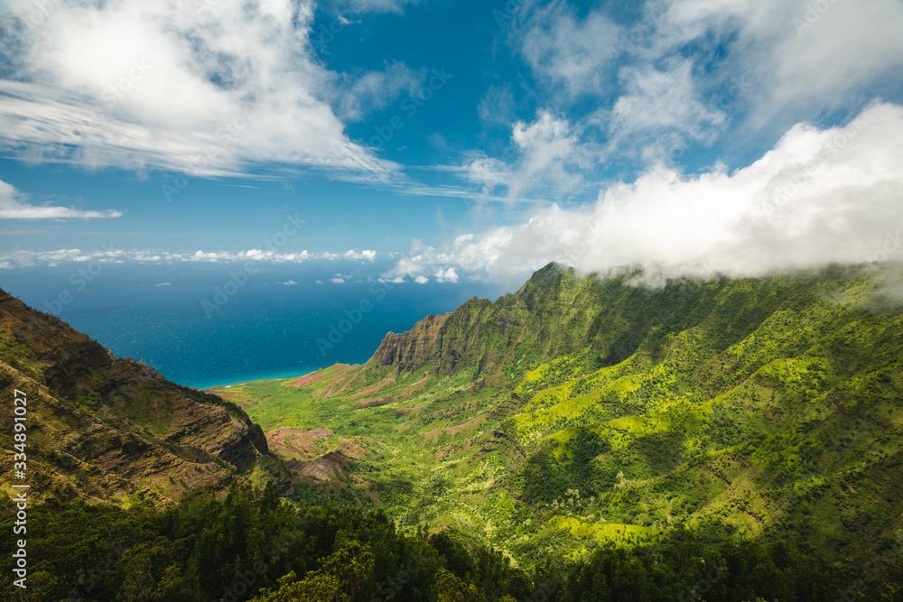 View of Na Pali Coast in Kauai, Hawaii with Mountain Coastline View of Na Pali Coast in Kauai, Hawaii with Mountain Coastline