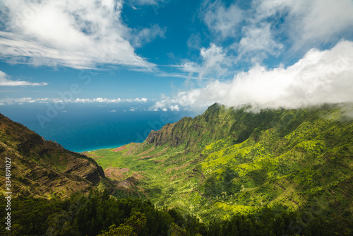View of Na Pali Coast in Kauai, Hawaii with Mountain Coastline