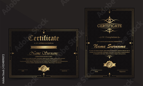 Luxury black and gold certificate with gold frame color.