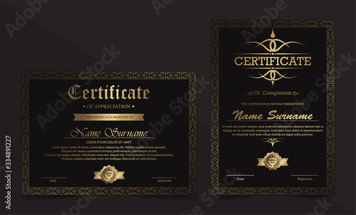 Luxury black and gold certificate with gold frame color.
