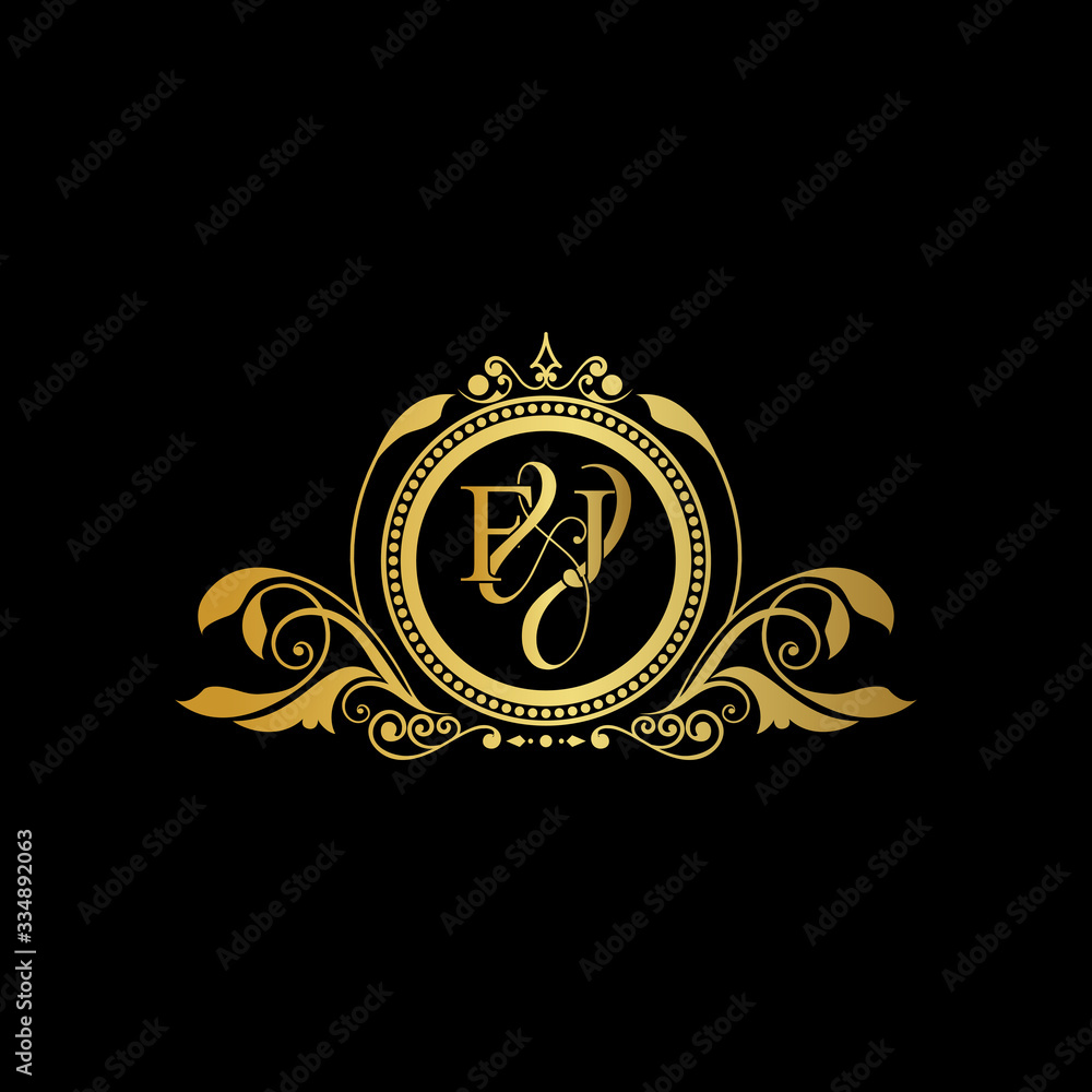 F & J / FJ logo initial vector mark. Initial letter F and J FJ logo luxury vector mark, gold color elegant classical symmetric curves decor. F & J / FJ logo initial vector mark. Initial letter F and J FJ logo luxury vector mark, gold color elegant classical symmetric curves decor.