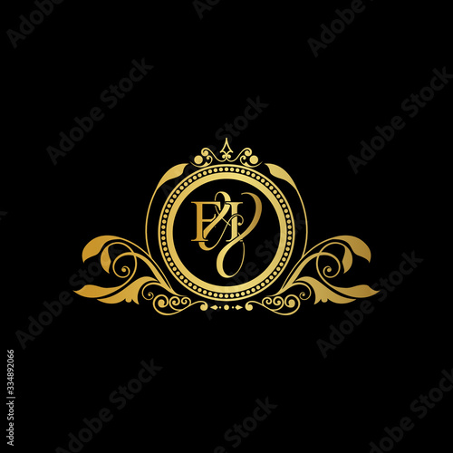 F & I / FI logo initial vector mark. Initial letter F and I FI logo luxury vector mark, gold color elegant classical symmetric curves decor.