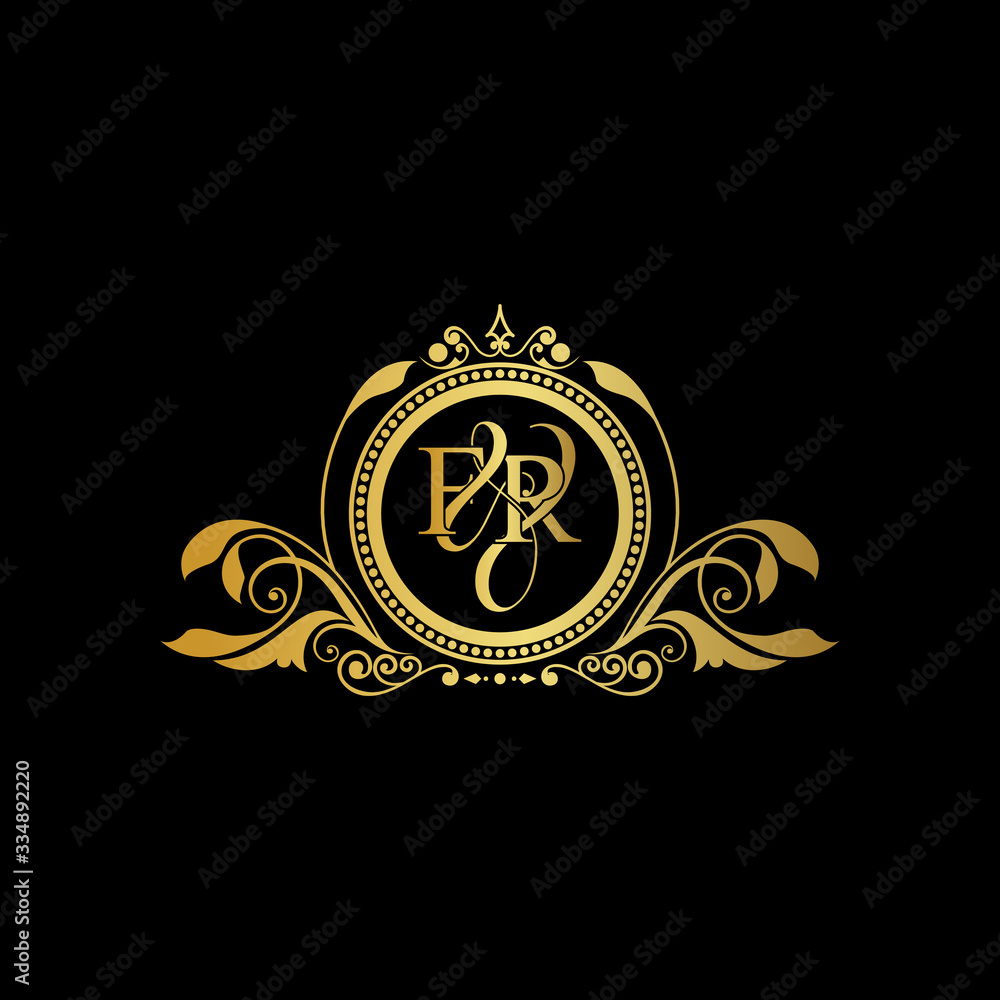 F & R / FR logo initial vector mark. Initial letter F and R FR logo luxury vector mark, gold color elegant classical symmetric curves decor. F & R / FR logo initial vector mark. Initial letter F and R FR logo luxury vector mark, gold color elegant classical symmetric curves decor.