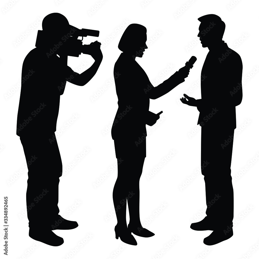 News reporter broadcast people silhouette vector