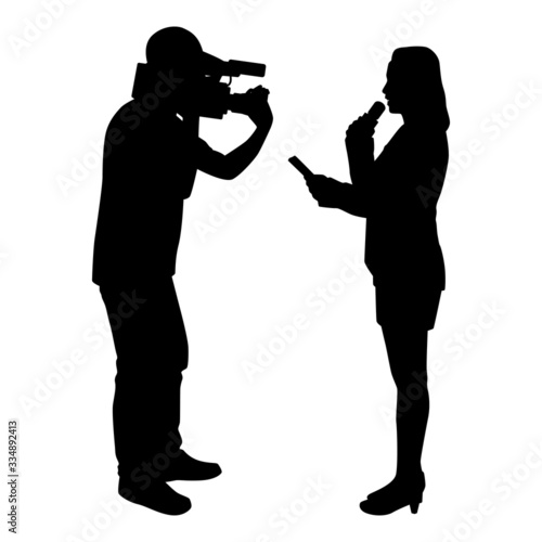 News reporter broadcast people silhouette vector