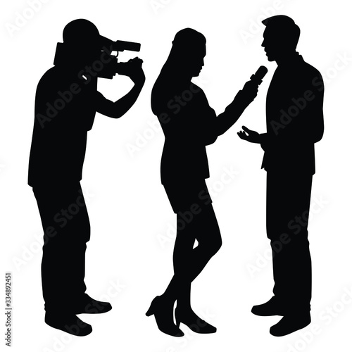 News reporter broadcast people silhouette vector
