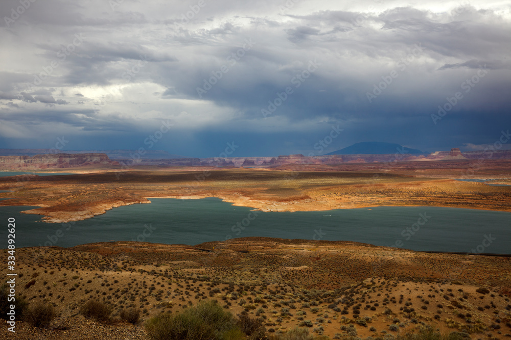 Page, Arizona / USA - August 05, 2015: Panoramic view on famous lake Powell, Page, Arizona, USA